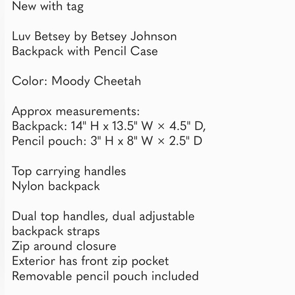 Luv Betsey by Betsey Johnson Backpack with Pencil Case In Moody Cheetah Pattern - Picture 7 of 8